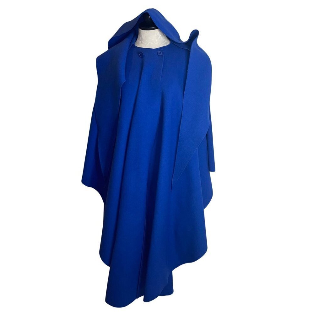 Saks Fifth Avenue Vintage Womens Coat Size 4 Blue Cape Hooded Pure Wool